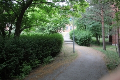 View from the stairway leading towards the back of Nobels väg 15a (summer 2018)